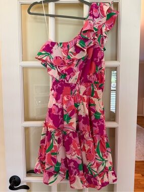 Meet Me in Santorini Pink Floral One-Shoulder Dress